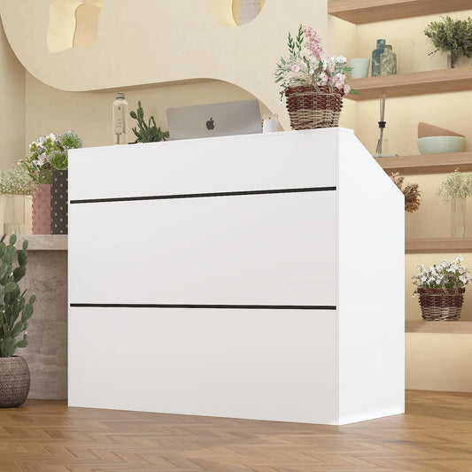 Empfangstheke — MDF, 120 × 50 × 100 cm, weiß