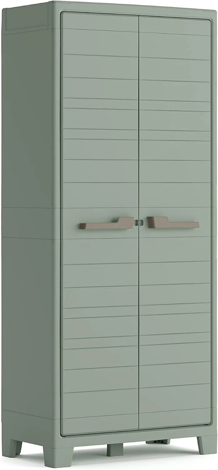 Keter IPX3 Planet Outdoor Kunststoffschrank/Besenschrank – mit Einlegeböden, 80 × 44 × 182 cm