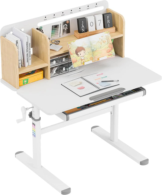 Schreibtisch und Computertisch — Eiche, für Kinder, aus Holz, mit Schubladen, höhenverstellbar, 90 × 60 cm