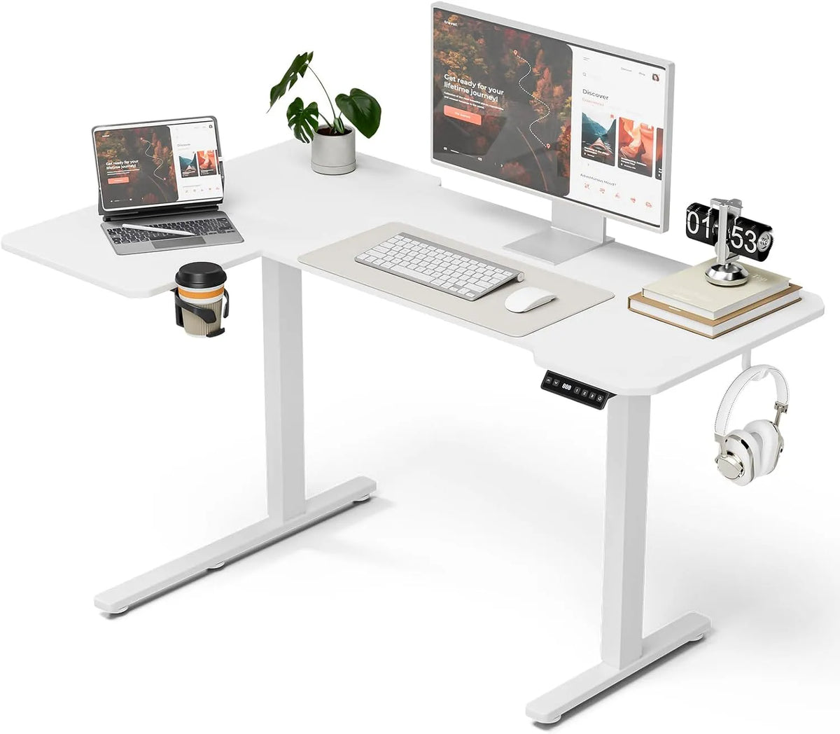Schreibtisch und Computertisch — höhenverstellbar, 130 × 80 cm, weiß
