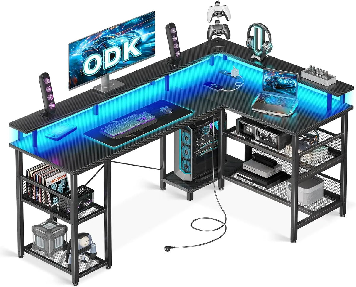 Schreibtisch und Computertisch: mit USB-Anschluss, für Gaming, LED-Anzeige, 150×102cm, schwarz