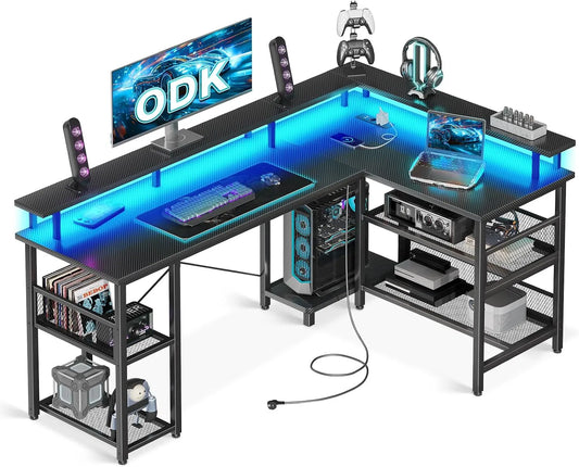Schreibtisch und Computertisch: mit USB-Anschluss, für Gaming, LED-Anzeige, 150×102cm, schwarz