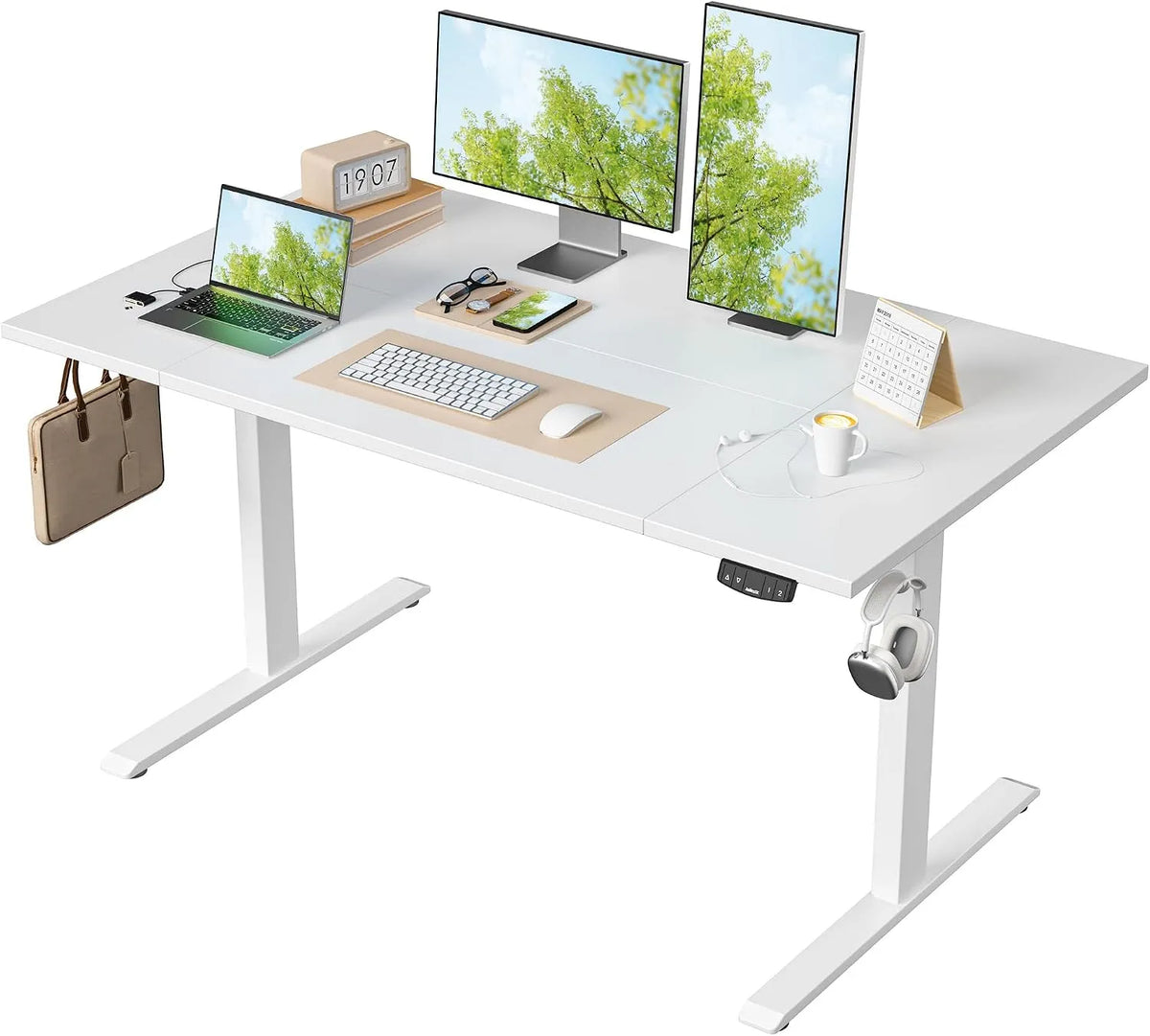 Schreibtisch und Computertisch – höhenverstellbar, 140 × 80 cm, weiß
