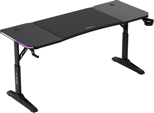 Schreibtisch und Computertisch – RGB, höhenverstellbar, für Gaming, RGB-Beleuchtung, 160 × 60 cm, schwarz