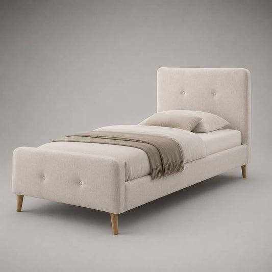 Einzelbett Stoff mit Eichenholzbeinen Beige 200x90 cm