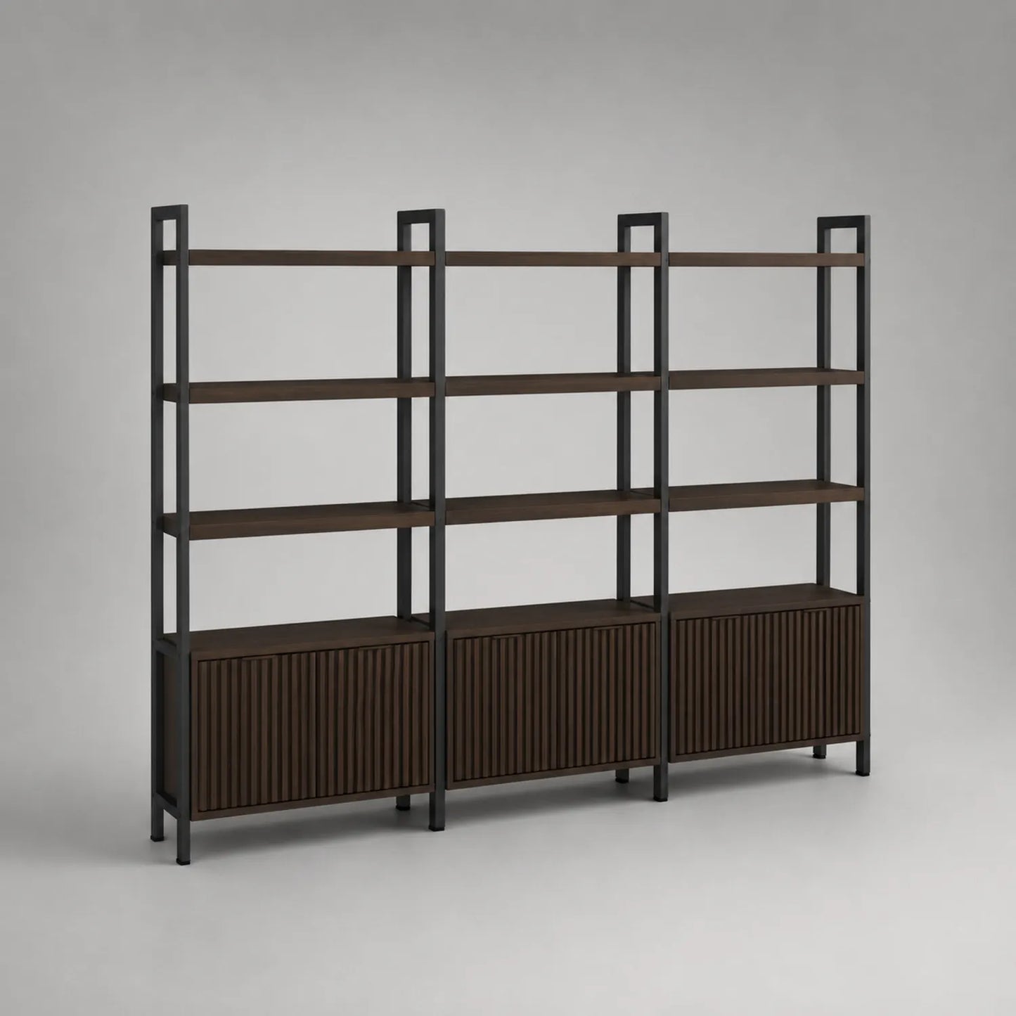 Regal-Set aus Metall und Eichenholz, Dunkelbraun