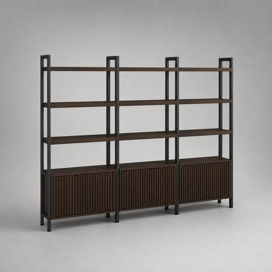 Regal-Set aus Metall und Eichenholz, Dunkelbraun