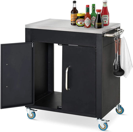 HOMCOM Aufbewahrungsschrank — aus Edelstahl, mit Rollen, 86 × 50 × 86, 5 cm, schwarz