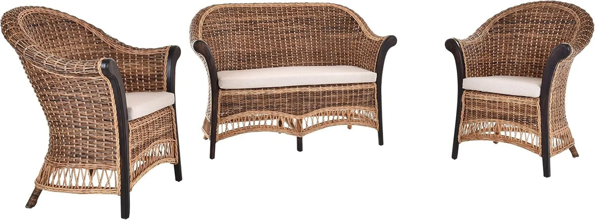 Rattan Wohnzimmerset Vincent Rattangarnitur Sitzgruppe Rattanset Rattangruppe Rattanmöbel Set 3-teilig: aus Polyrattan, braun