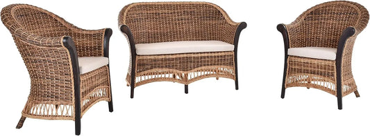 Rattan Wohnzimmerset Vincent Rattangarnitur Sitzgruppe Rattanset Rattangruppe Rattanmöbel Set 3-teilig: aus Polyrattan, braun