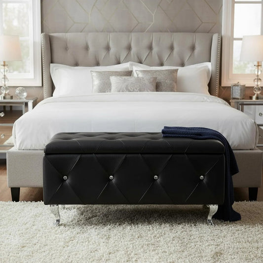 AC Pacific Glam Ultra Moderne Aufbewahrungsbank mit Lederfasern, aus Metall