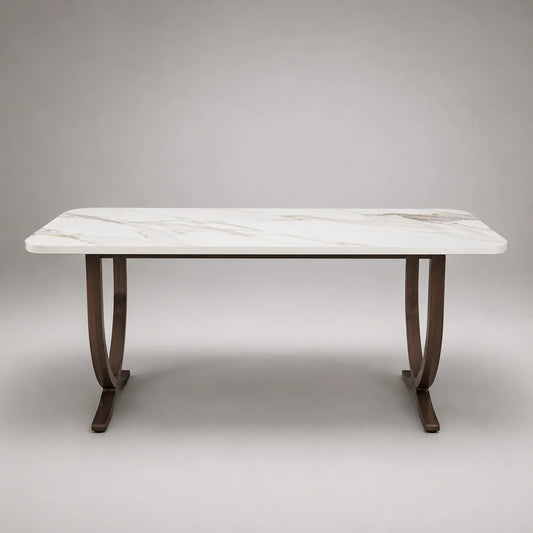 Rechteckiger Esstisch mit Kunstmarmor und Stahlbeinen 200x90x75cm
