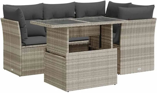 Sofagarnitur – TLG, mit Kissen, aus Polyrattan, 5-TLG, grau