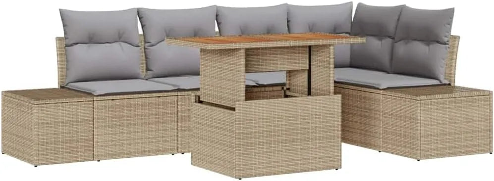 Gartentisch und Terrassentisch: TLG, UV-Schutz, mit Stauraum, aus Polyrattan, 6 TLG, 100 × 55 cm, grau