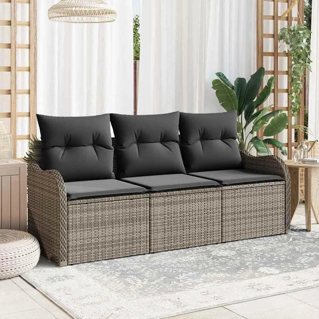 Gartensofa und Outdoor-Loungesofa — modular, mit Kissen, wetterfest, aus Polyrattan, 3-teilig, grau