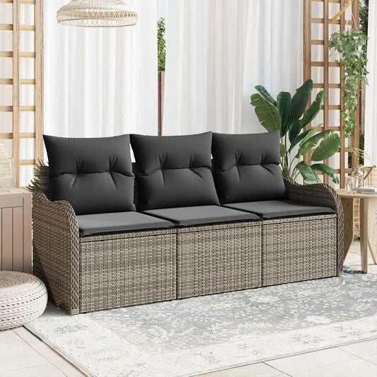 Gartensofa und Outdoor-Loungesofa — modular, mit Kissen, wetterfest, aus Polyrattan, 3-teilig, grau