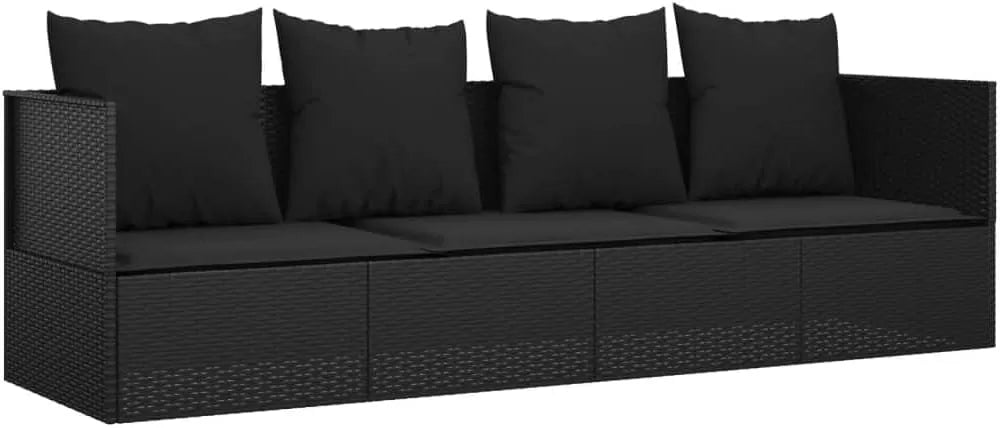 Gartensofa und Outdoor-Loungesofa — mit Kissen, aus Polyrattan, mit Liegefunktion, verstellbar, schwarz, aus Metall