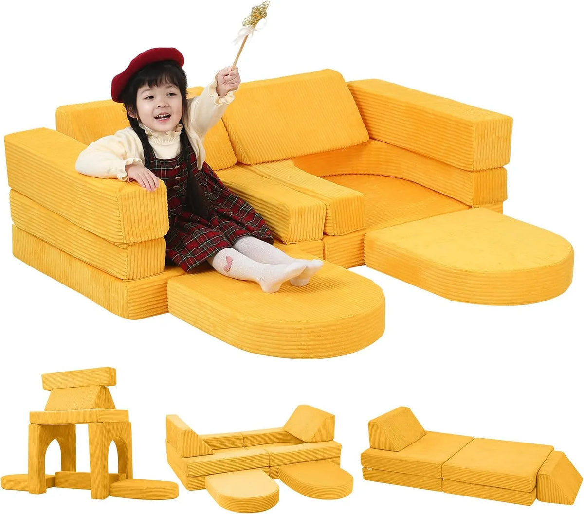 Kinderzimmer-Set — Cord, für Kinder, modular, mit Cordbezug, Schaumstoffpolsterung, 10-teilige, gelb