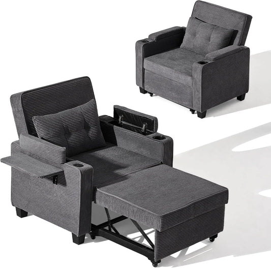Schlafsofa und Sofabett – USB-C, mit Cordbezug, mit Stauraum, mit Schlaffunktion, ausziehbar, grau, verstellbar
