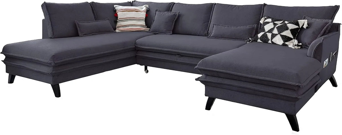 Ecksofa und Wohnlandschaft: U-Form, linke Ausrichtung, mit Bettkasten, mit Schlaffunktion, anthrazit
