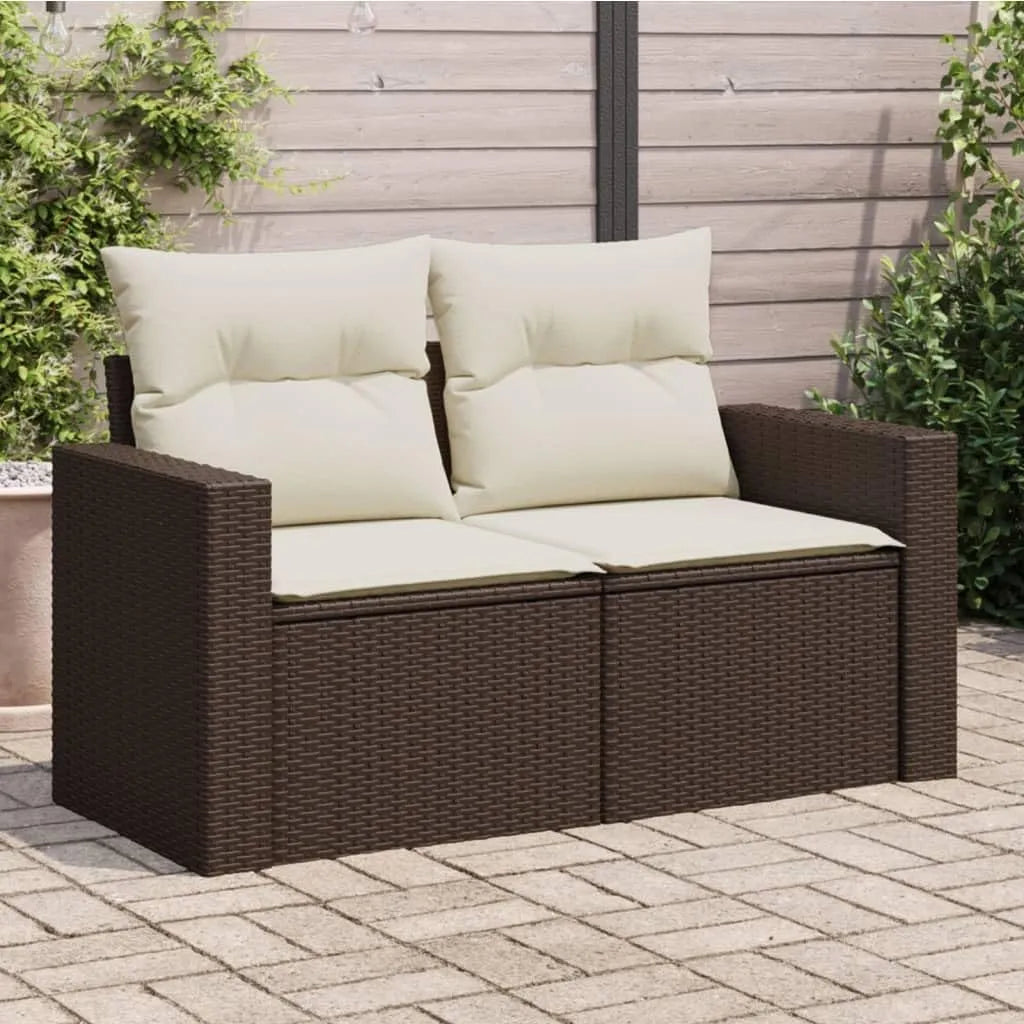 Gartensofa und Outdoor-Loungesofa: modular, mit Kissen, wetterfest, aus Polyrattan, 2-Sitzer, 131 × 62 × 69 cm, braun