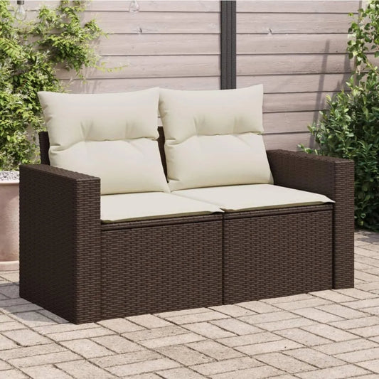 Gartensofa und Outdoor-Loungesofa: modular, mit Kissen, wetterfest, aus Polyrattan, 2-Sitzer, 131 × 62 × 69 cm, braun