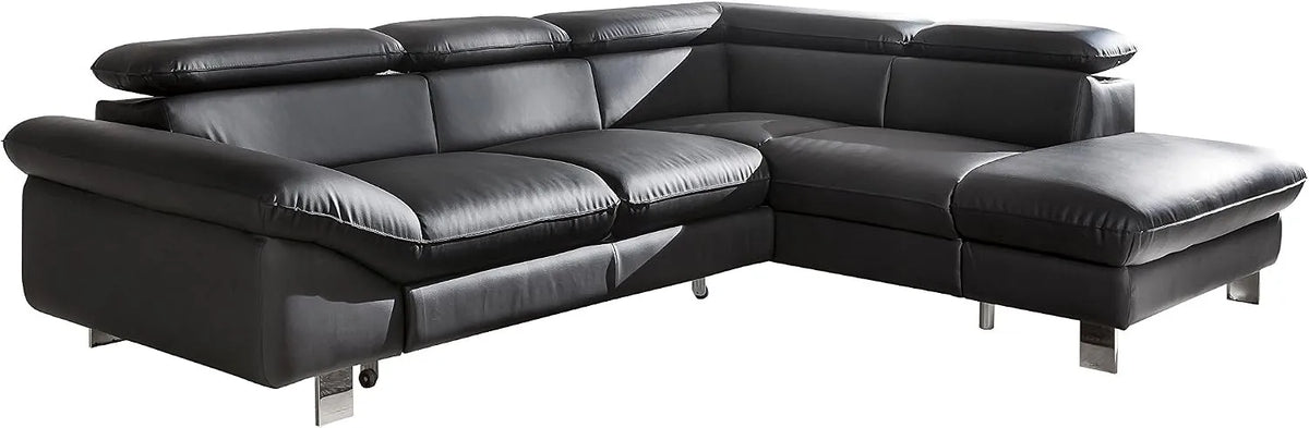 Ecksofa und Wohnlandschaft — Driver, aus PU-Leder, L-Form, rechte Ausrichtung, mit Stauraum, 266 × 73 × 214, schwarz, mit Schlaffunktion