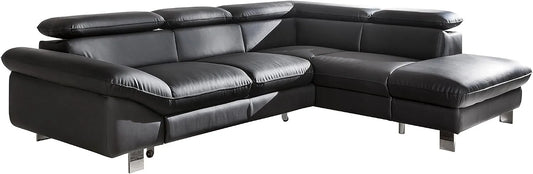 Ecksofa und Wohnlandschaft — Driver, aus PU-Leder, L-Form, rechte Ausrichtung, mit Stauraum, 266 × 73 × 214, schwarz, mit Schlaffunktion