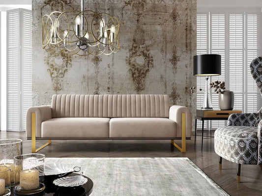 Sofa: Valerie, mit Samtbezug, 3-Sitzer, beige, mit Stoffbezug