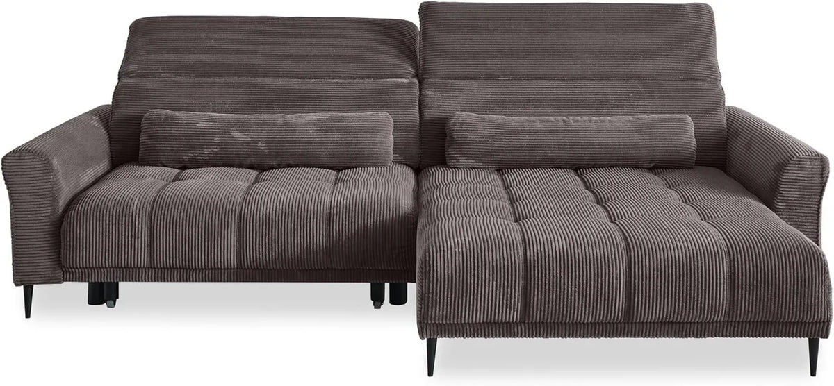 Ecksofa und Wohnlandschaft – rechte Ausrichtung, mit Kissen, 277 × 108 × 179 cm, schwarz, aus Metall