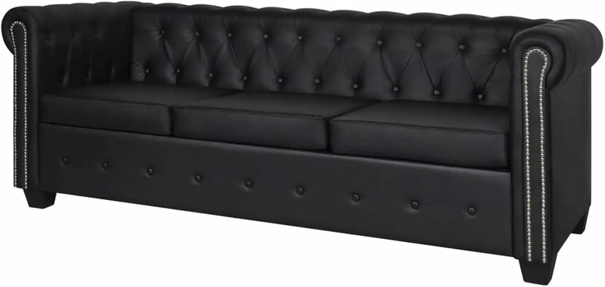Sofa — aus PU-Leder, 3-Sitzer, schwarz