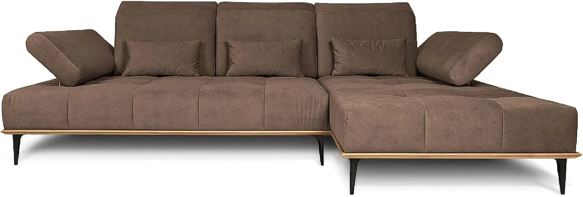 Ecksofa und Wohnlandschaft: Houston, L-Form, rechte Ausrichtung, mit Samtbezug, verstellbar, 3-Sitzer, 287 × 104 × 43 cm