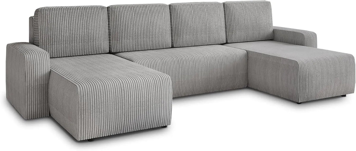 Ecksofa und Wohnlandschaft: U-Form, mit Cordbezug, mit Bettkasten, mit Schlaffunktion, grau, mit Stoffbezug