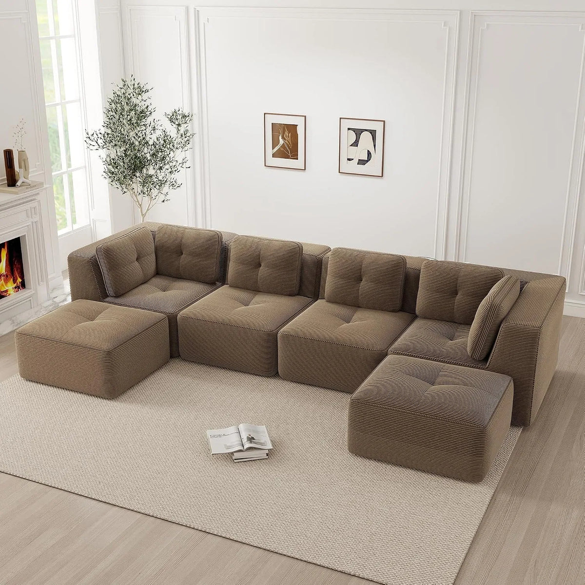 Eckmodul für Sofa — modular, U-Form, mit Cordbezug, 4-Sitzer, braun