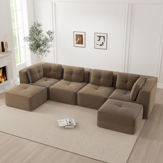 Eckmodul für Sofa — modular, U-Form, mit Cordbezug, 4-Sitzer, braun