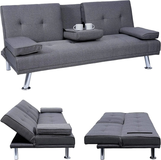 Schlafsofa und Sofabett — HWC-F60, Gästebett, verstellbar, 97 × 166cm, grau