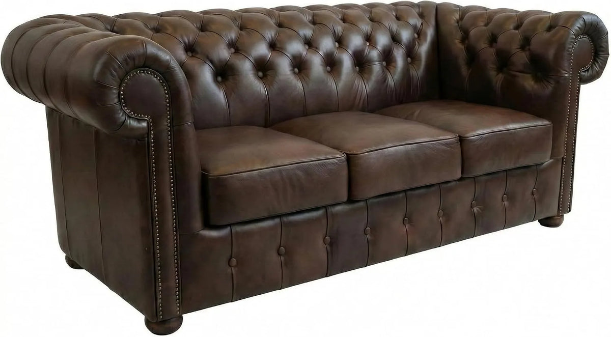 Sofa – CASA, mit Lederbezug, 3-Sitzer, 200 cm, braun
