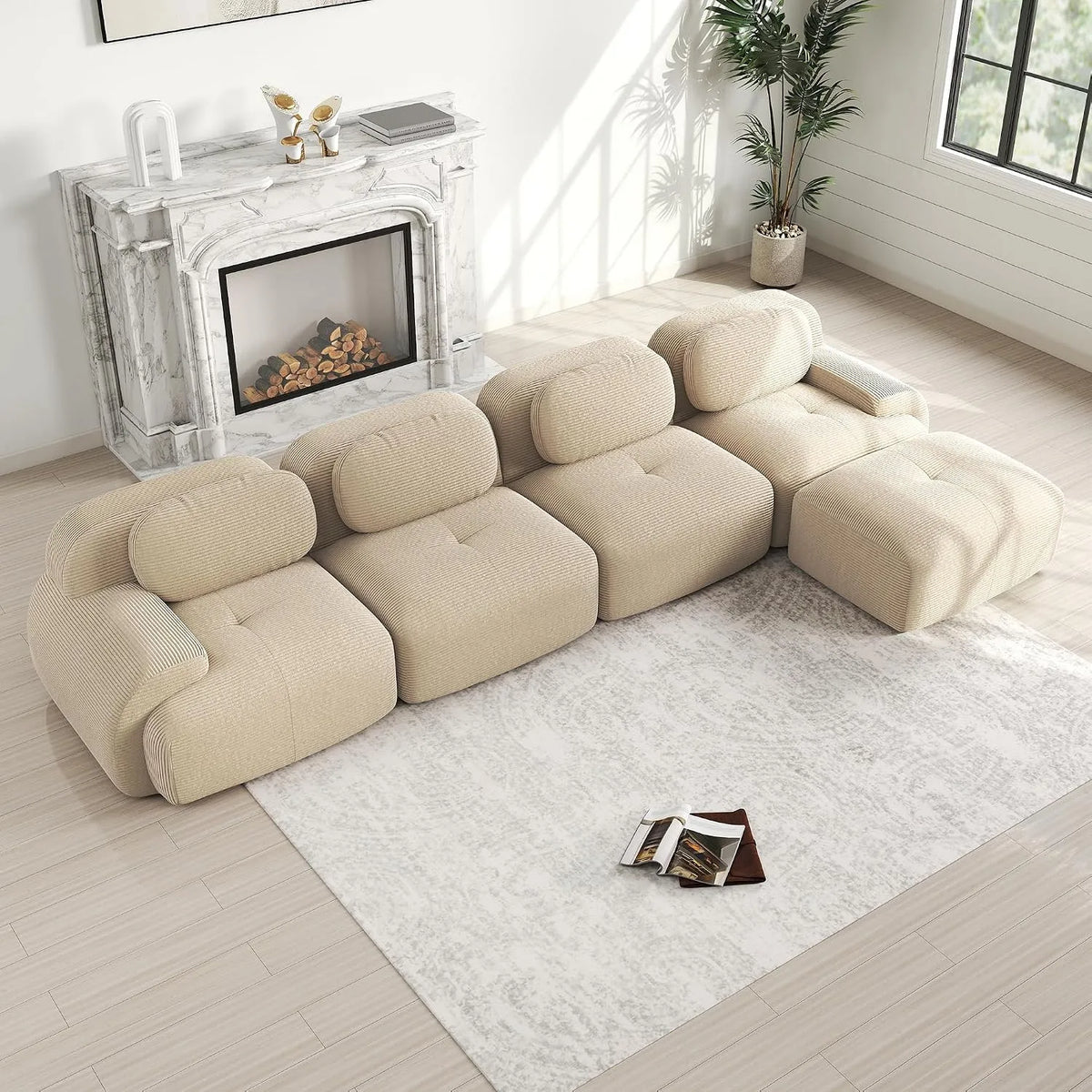 Eckmodul für Sofa — Couchs, modular, L-Form, mit Cordbezug, 4-Sitzer, beige