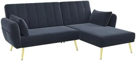 Ecksofa und Wohnlandschaft: L-Form, mit Schlaffunktion, mit Rückenlehne, mit Samtbezug, 2 Sitzer, 191, 5×130×80cm, schwarz, verstellbar