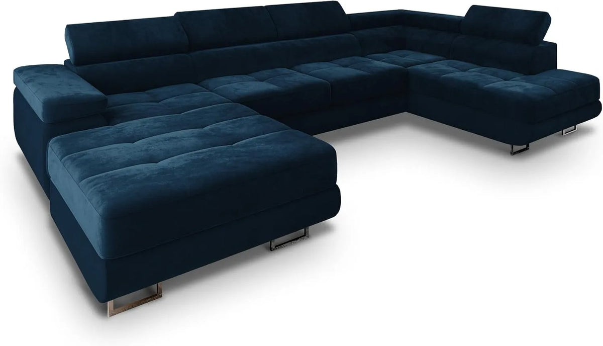 Ecksofa und Wohnlandschaft: CASONE R-S, U-Form, mit Bettkasten, mit Schlaffunktion, blau