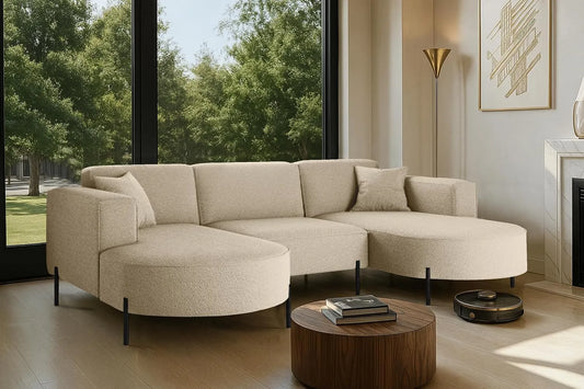 Ecksofa und Wohnlandschaft: U-Form, beige, aus Metall