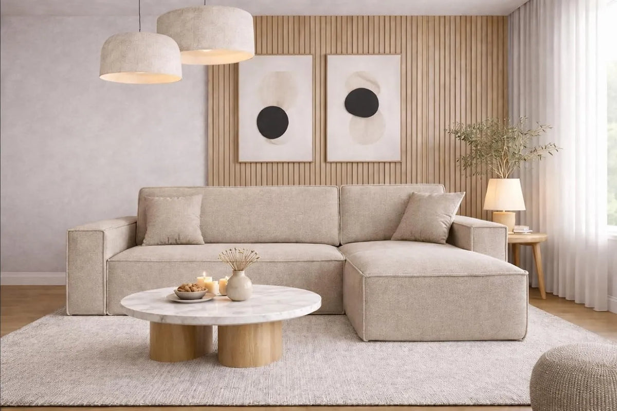 Ecksofa und Wohnlandschaft — Best, L-Form, rechte Ausrichtung, freistehend, mit Bettkasten, beige, mit Schlaffunktion, mit Stoffbezug