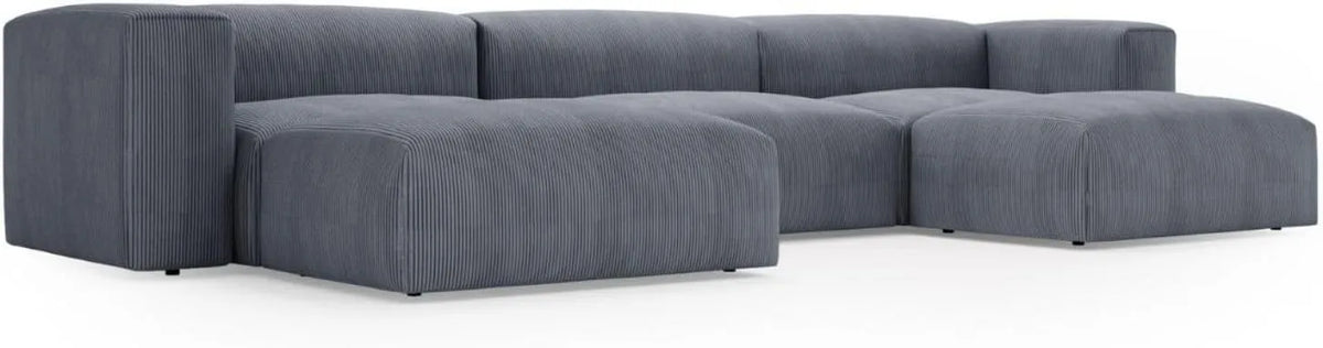 Ecksofa und Wohnlandschaft — U-Form, mit Cordbezug, 5-Sitzer, 340 × 180 cm, grau, mit Stoffbezug