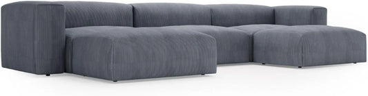 Ecksofa und Wohnlandschaft — U-Form, mit Cordbezug, 5-Sitzer, 340 × 180 cm, grau, mit Stoffbezug