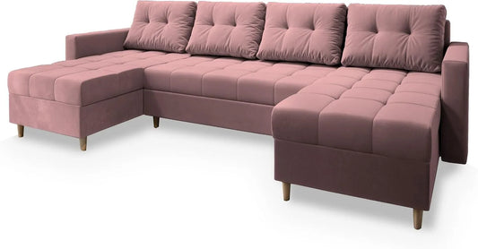 Ecksofa und Wohnlandschaft – Milo, U-Form, mit Bettkasten, mit Schlaffunktion, rosa