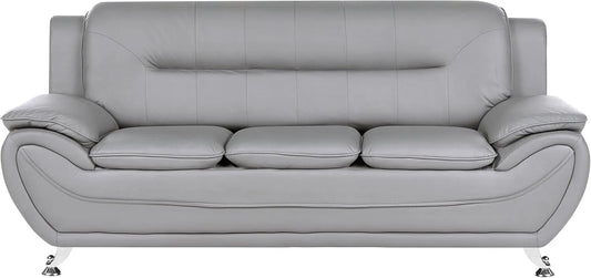 Sofa – aus PU-Leder, mit Metallbeinen, 3-Sitzer, grau