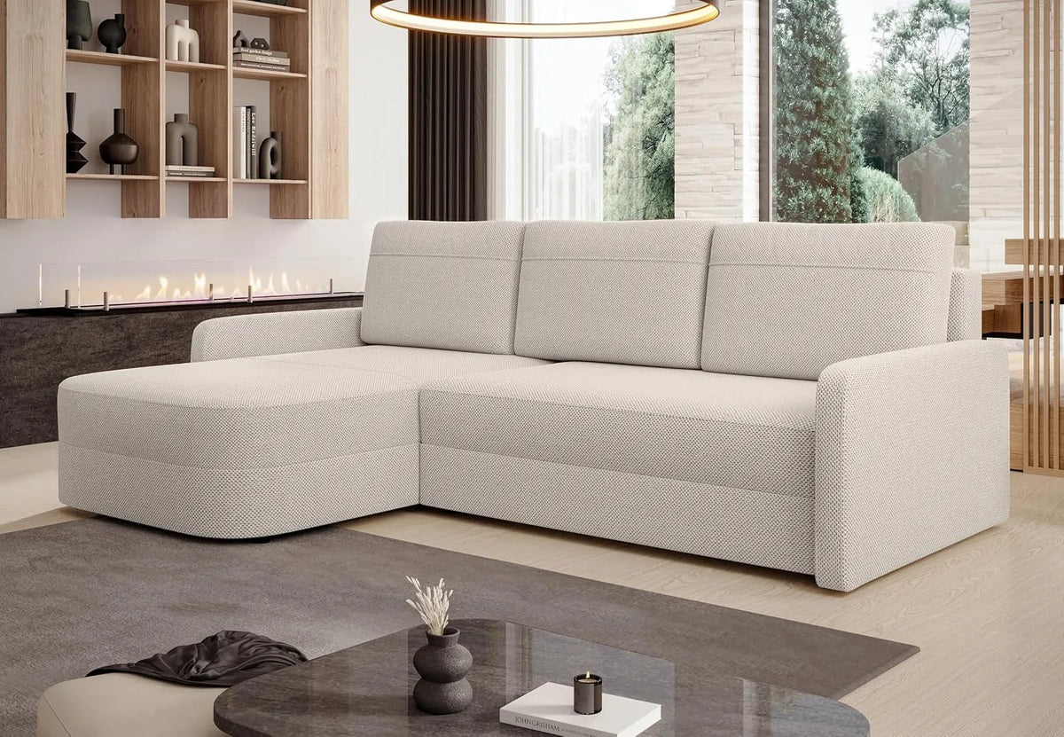 Ecksofa und Wohnlandschaft: mit Schlaffunktion, 250 cm, beige