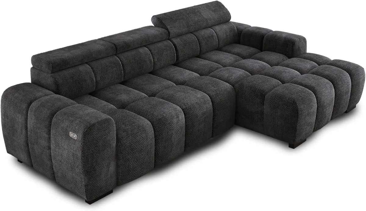 Ecksofa und Wohnlandschaft — OMBO, mit Schlaffunktion, ausziehbar, verstellbar, 285 × 168 × 77, 97 cm, schwarz, mit Stoffbezug
