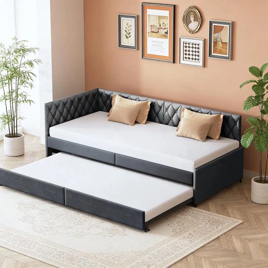 Tagesbett und Gästebett – ausziehbar, mit Lattenrost, 90 × 200 cm, grau