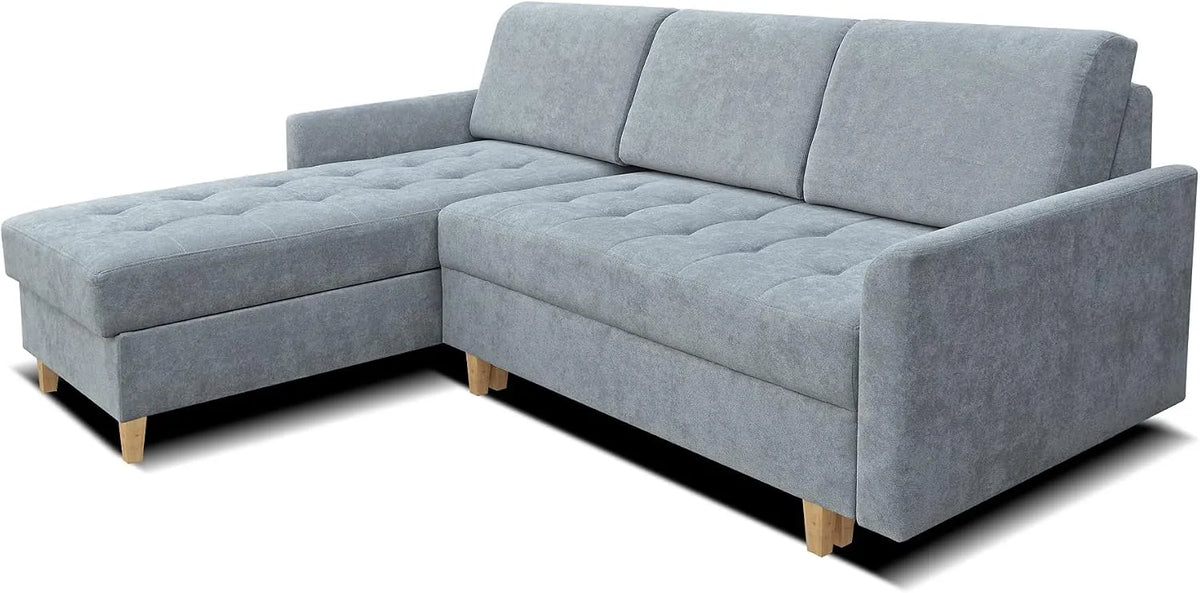 Ecksofa und Wohnlandschaft: Freistehende Eckcouch, L-Form, linke Ausrichtung, mit Bettkasten, anthrazit, mit Schlaffunktion, verstellbar